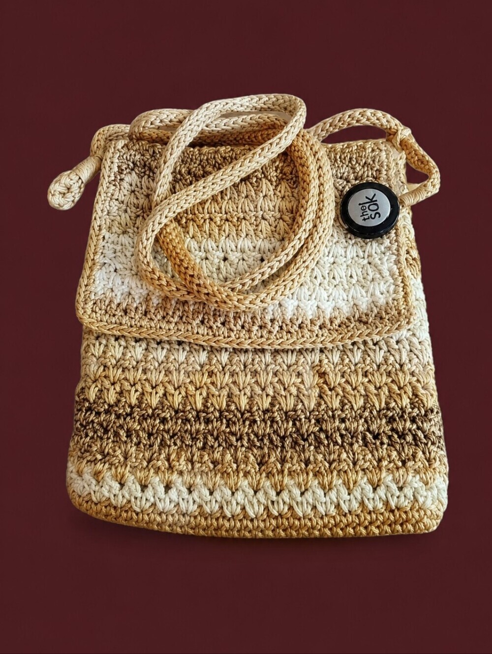 THE SAK Crochet Flap Zipper Crossbody Striped Festival Bag Purse